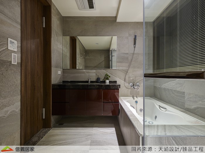 板岩磚 磁磚表面像是岩石般凹凸不平，營造出自然、粗曠的質感，也是最受歡迎的浴室磁磚之一。