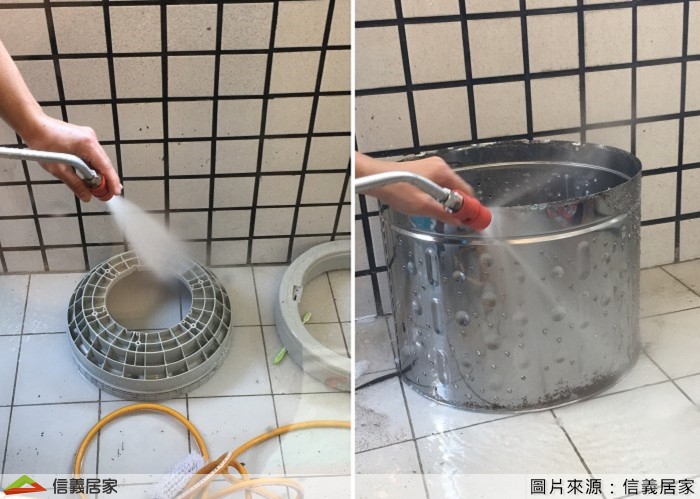 看著師傅很仔細的一一拆解每個零件，發現原來做這行不只是清洗功夫，還要瞭解每種不同廠牌、不同型號的洗衣機如何拆解、安裝，才能真正把洗衣機的每個零件部位都清洗乾淨，再完整的安裝回去；而不是只拆了內桶就沖一沖放回去，這就是真功夫所在。