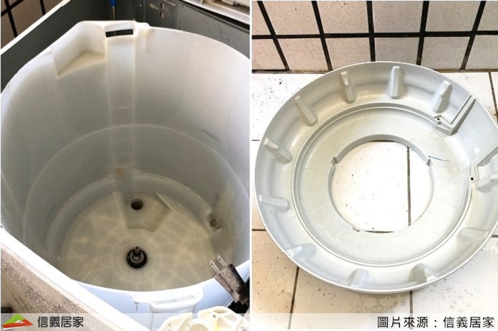 洗完之後真是亮晶晶！而且連奇形怪狀的角落細縫，都洗得乾乾淨淨。雖然平常我也有用洗衣槽清潔劑，但像這些死角的深層汙垢，絕不是洗衣槽清潔劑可以去除的，那只能當作日常清潔保養，上網查了一些資料，一般是建議每隔1~2年要做一次深層清潔。