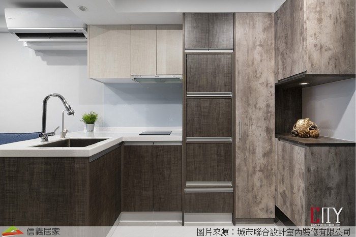 咖啡色廚房室內裝潢設計，包括流理台裝潢圖片