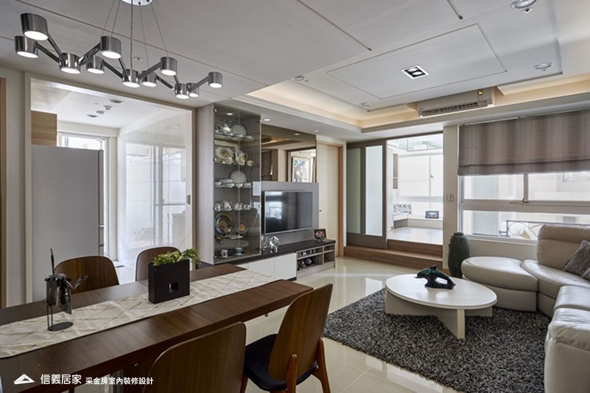 米色餐廳室內裝潢設計，包括餐桌、燈具裝潢圖片