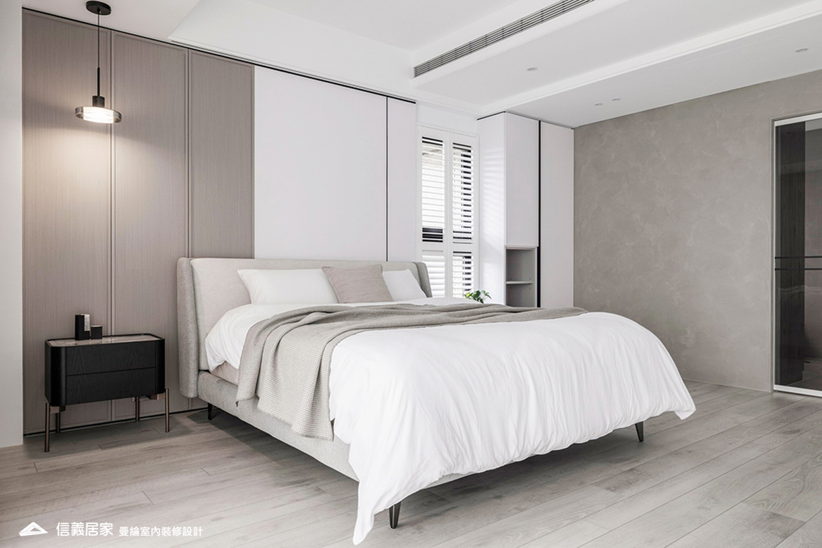 主臥-1-大理石 大板磚 烤漆 藝術漆 鍍鈦飾條 明鏡