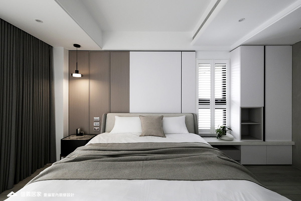 主臥-2-大理石 大板磚 烤漆 藝術漆 鍍鈦飾條 明鏡