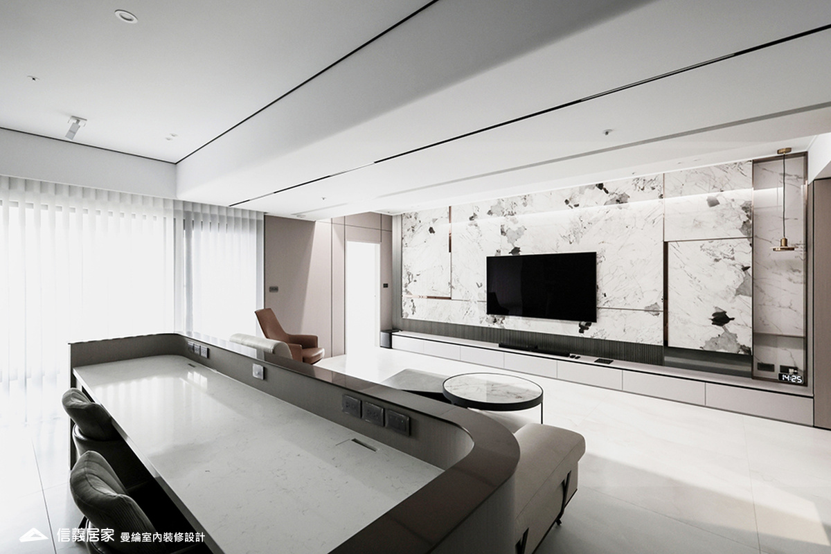 客廳-2-大理石 大板磚 烤漆 藝術漆 鍍鈦飾條 明鏡