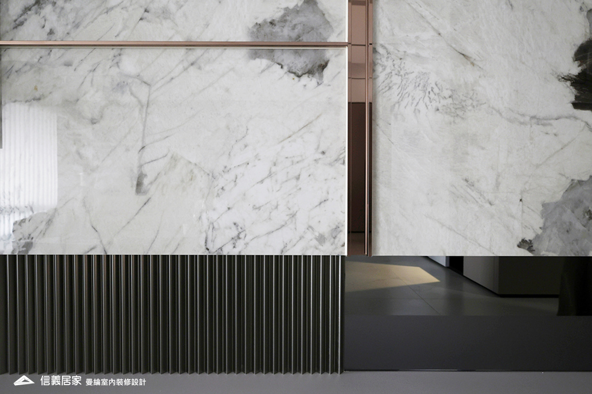 局部-2-大理石 大板磚 烤漆 藝術漆 鍍鈦飾條 明鏡