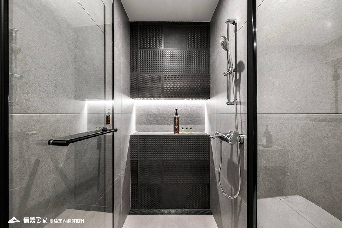 次浴-2-大理石 大板磚 烤漆 藝術漆 鍍鈦飾條 明鏡