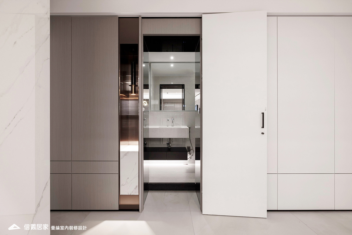 次浴-4-大理石 大板磚 烤漆 藝術漆 鍍鈦飾條 明鏡