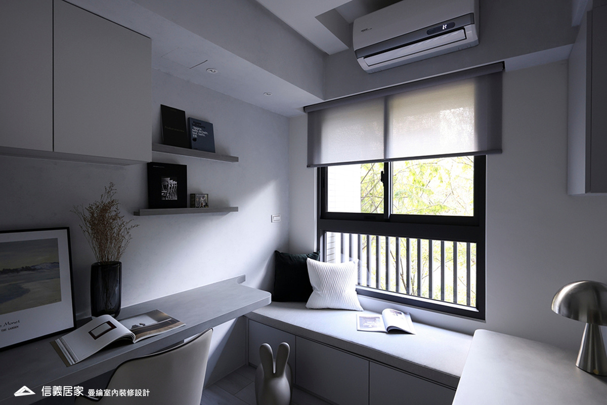 書房-1-藝術漆 鍍鈦飾條 灰鏡 美術吊燈 柔紗直立簾 進口木百葉