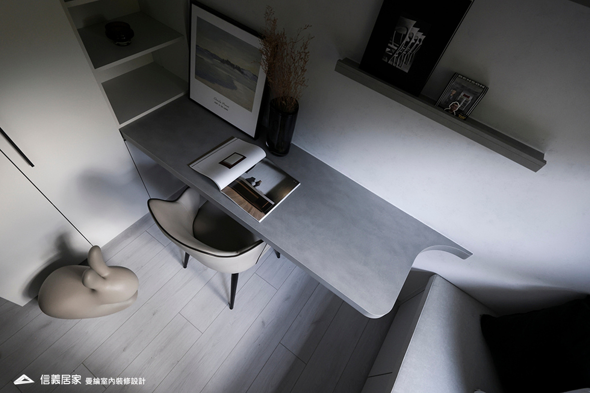 書房-2-藝術漆 鍍鈦飾條 灰鏡 美術吊燈 柔紗直立簾 進口木百葉