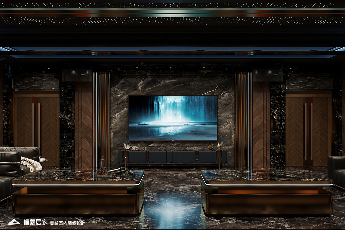 KTV室-1-招待所 奢華風 大理石 鍍鈦飾條 水晶吊燈 大板磚