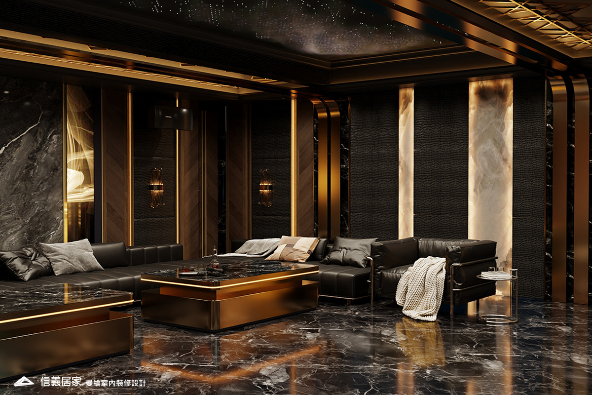 KTV室-10-招待所 奢華風 大理石 鍍鈦飾條 水晶吊燈 大板磚