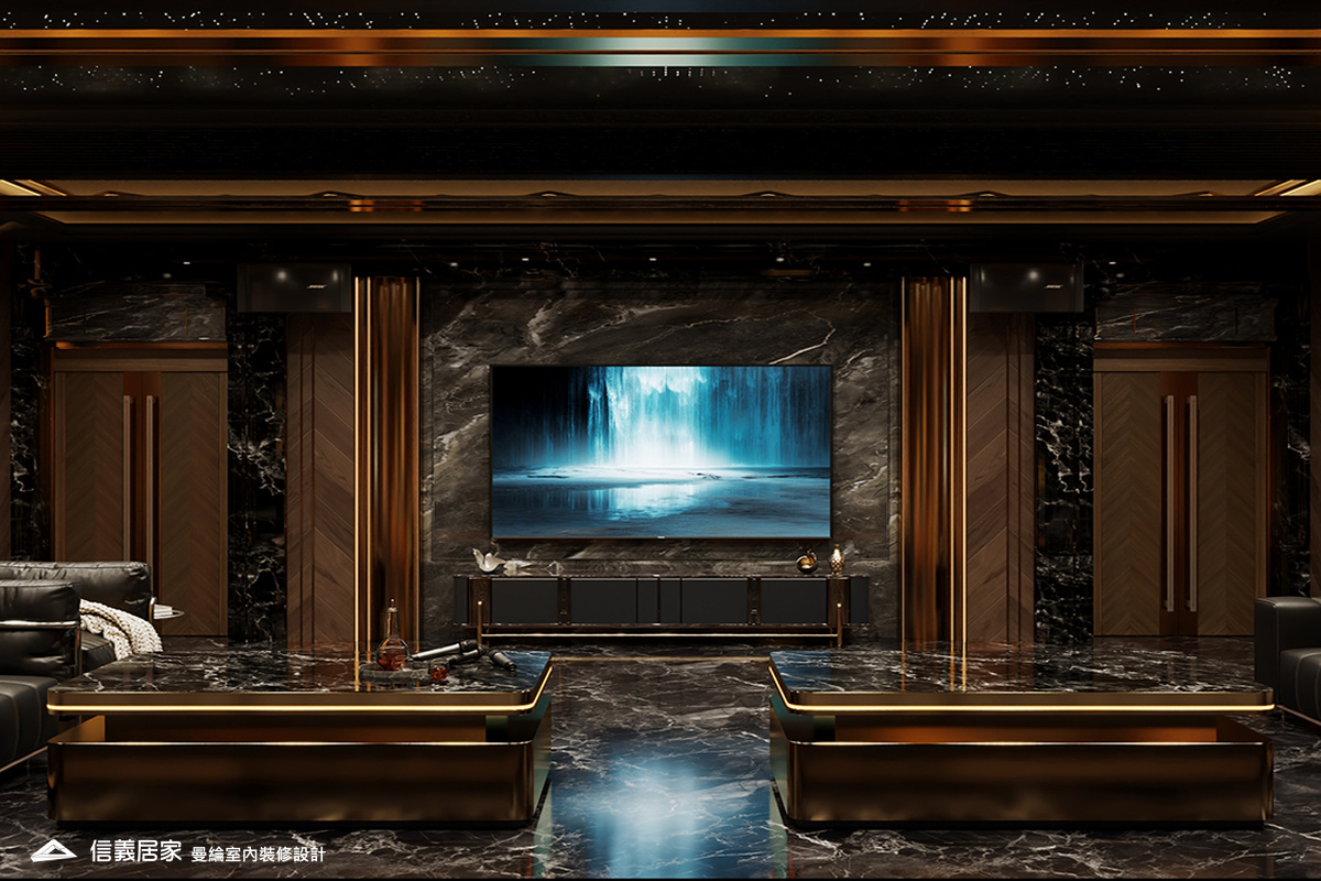 KTV室-2-招待所 奢華風 大理石 鍍鈦飾條 水晶吊燈 大板磚