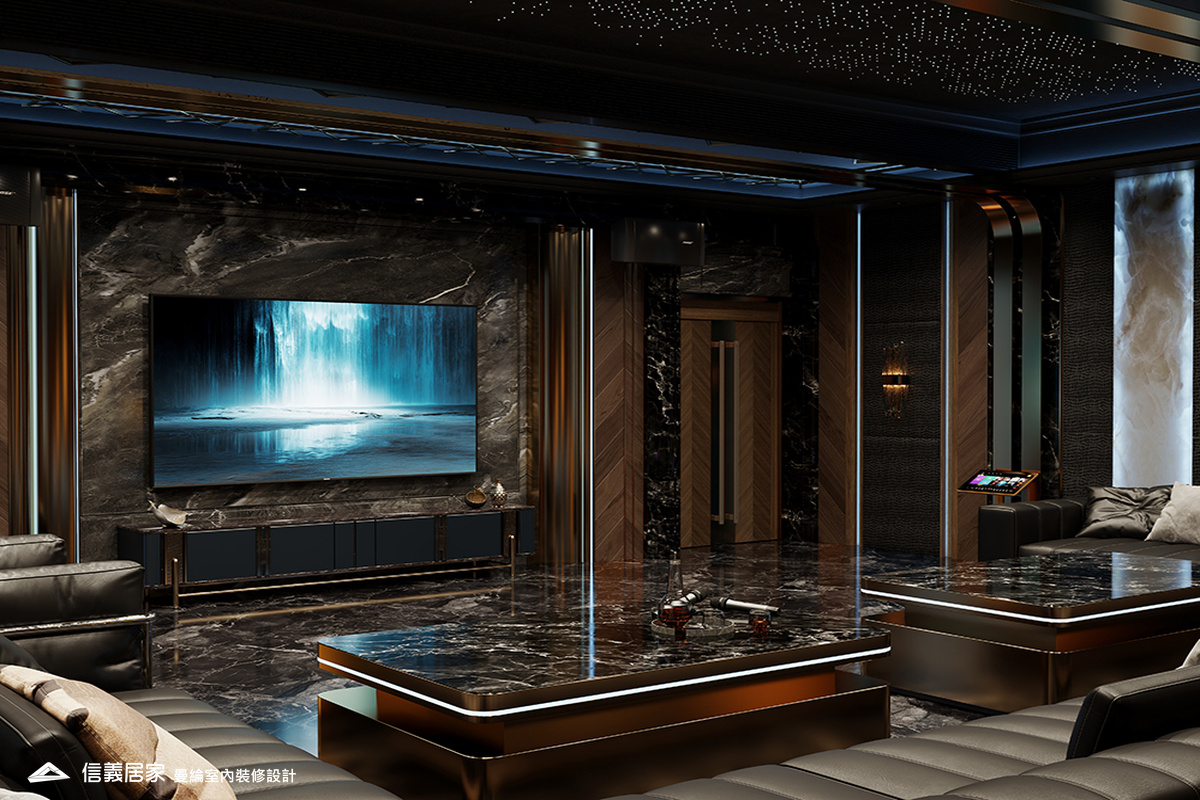 KTV室-3-招待所 奢華風 大理石 鍍鈦飾條 水晶吊燈 大板磚