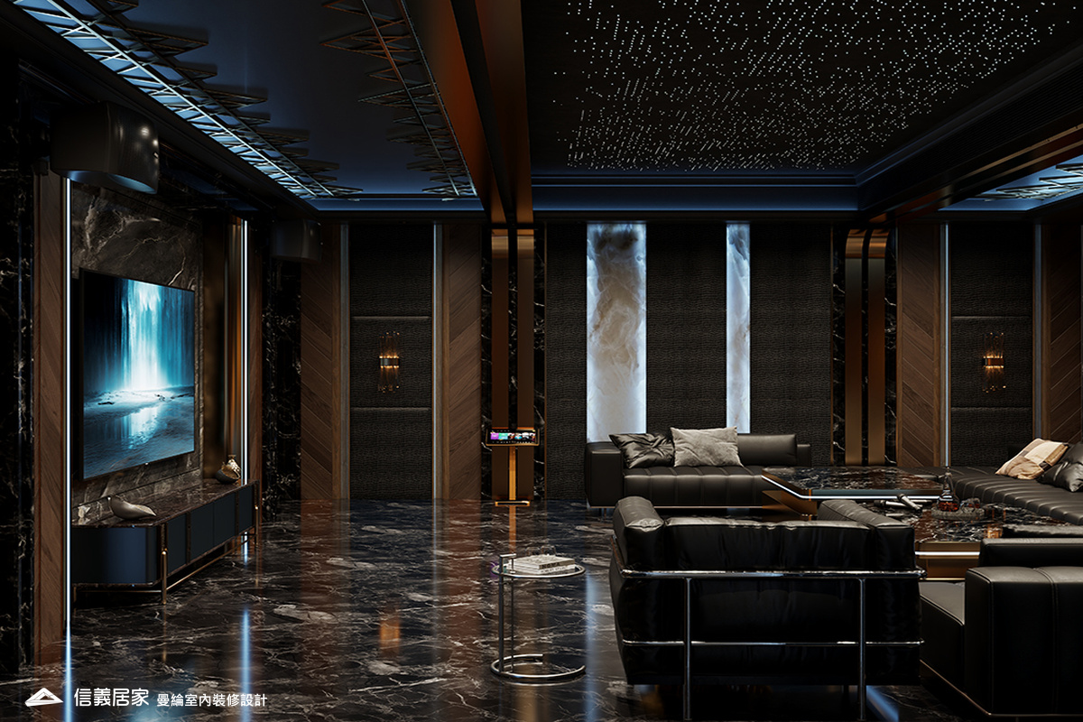 KTV室-5-招待所 奢華風 大理石 鍍鈦飾條 水晶吊燈 大板磚