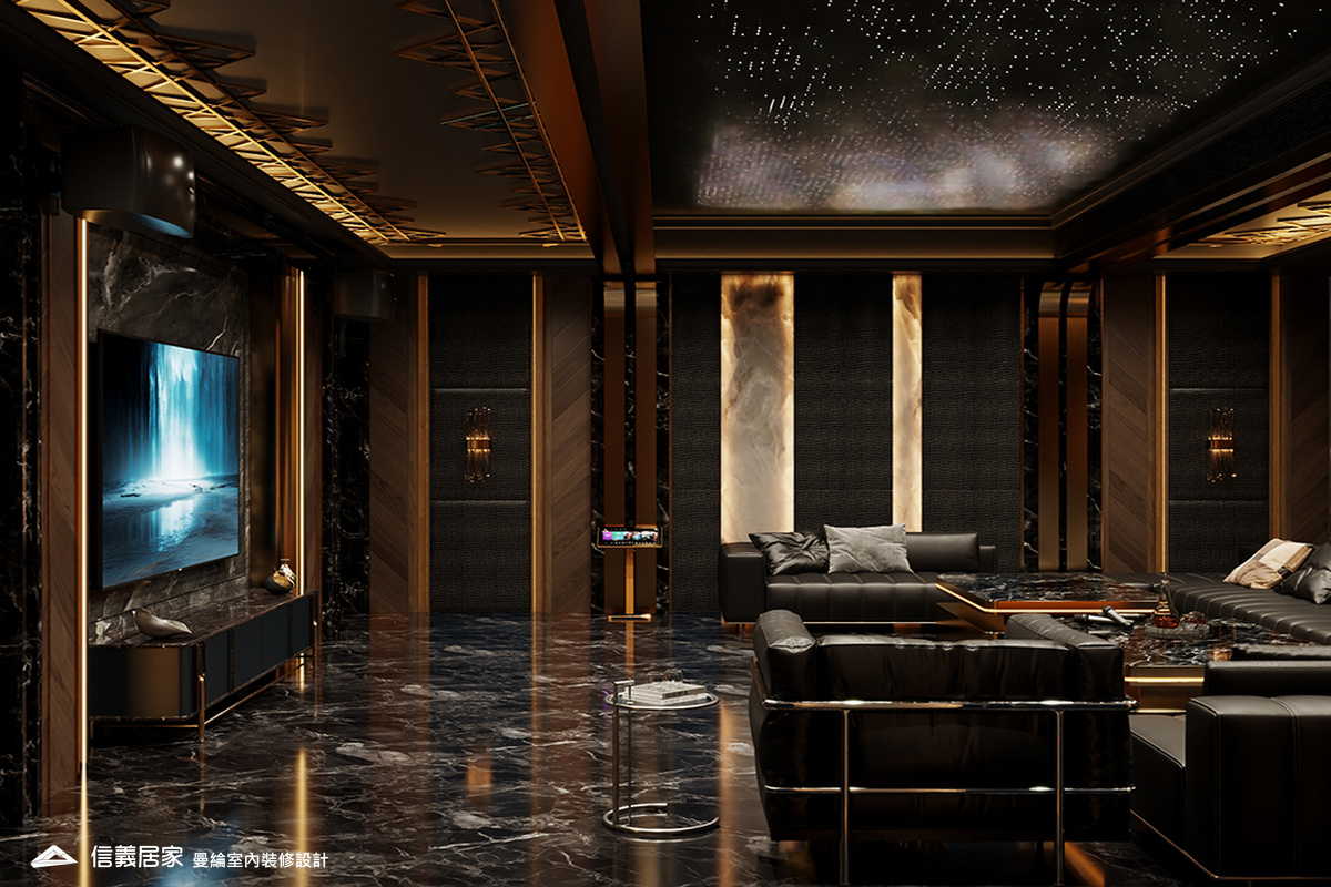 KTV室-6-招待所 奢華風 大理石 鍍鈦飾條 水晶吊燈 大板磚