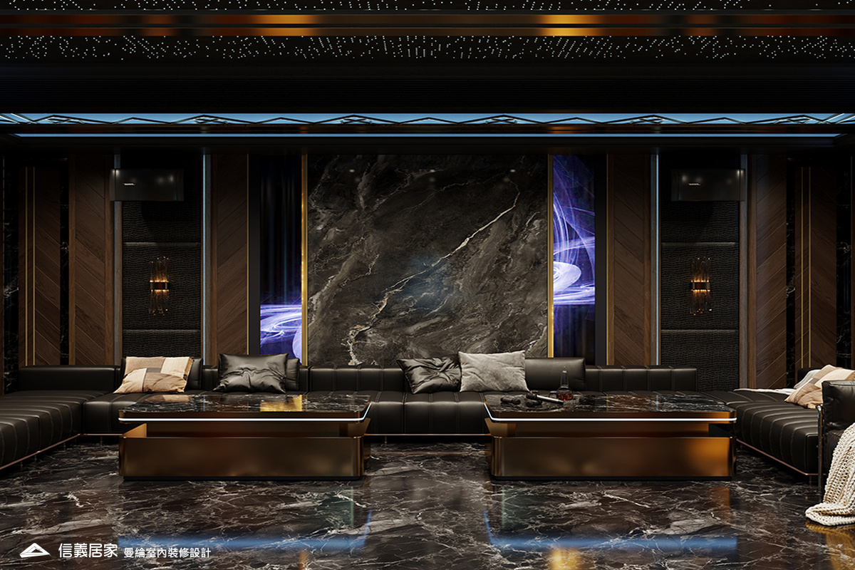 KTV室-7-招待所 奢華風 大理石 鍍鈦飾條 水晶吊燈 大板磚