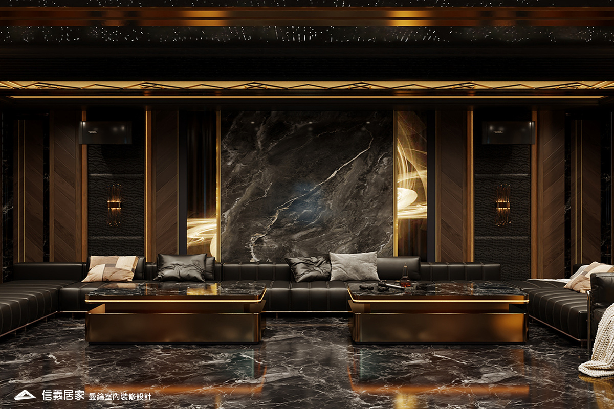 KTV室-8-招待所 奢華風 大理石 鍍鈦飾條 水晶吊燈 大板磚