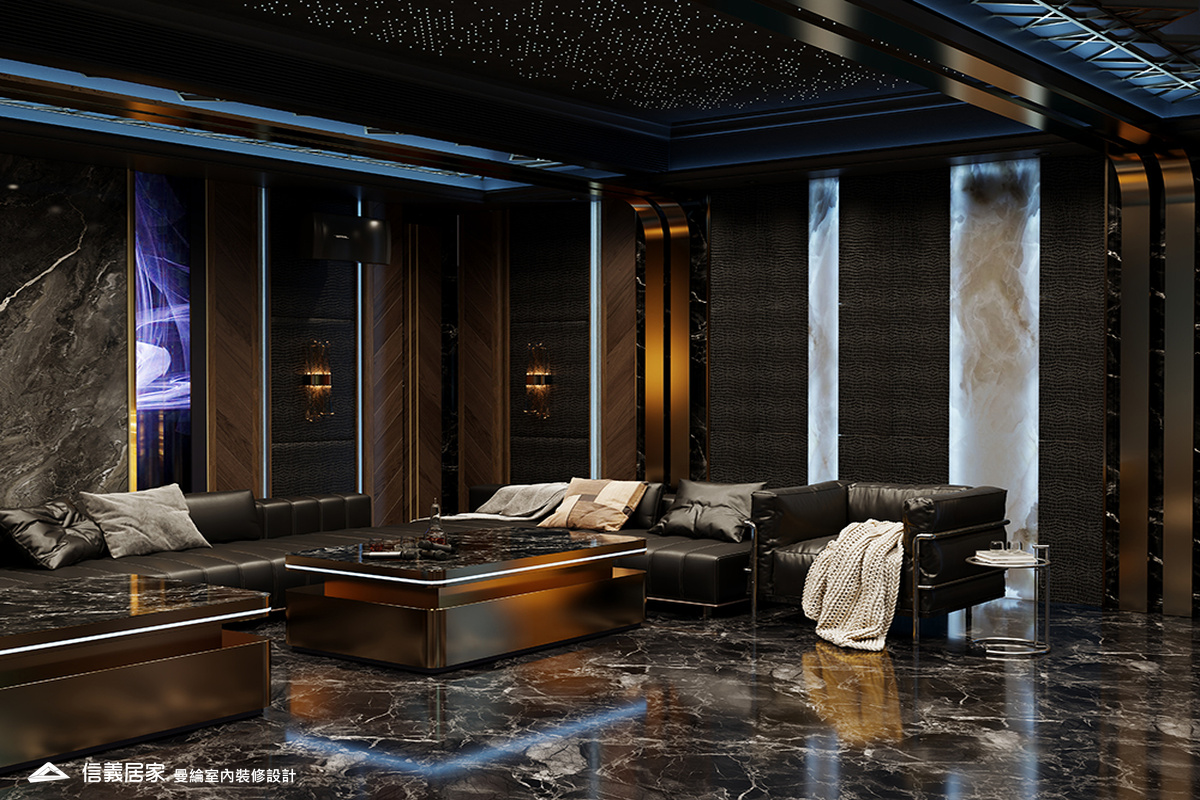 KTV室-9-招待所 奢華風 大理石 鍍鈦飾條 水晶吊燈 大板磚