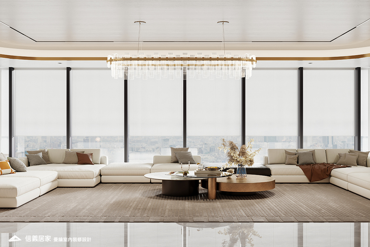 大廳-4-招待所 奢華風 大理石 鍍鈦飾條 水晶吊燈 大板磚