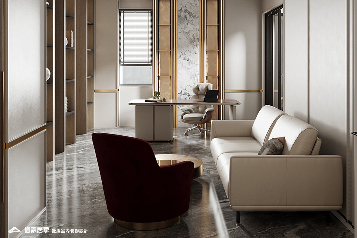 書房-3-招待所 奢華風 大理石 鍍鈦飾條 水晶吊燈 大板磚