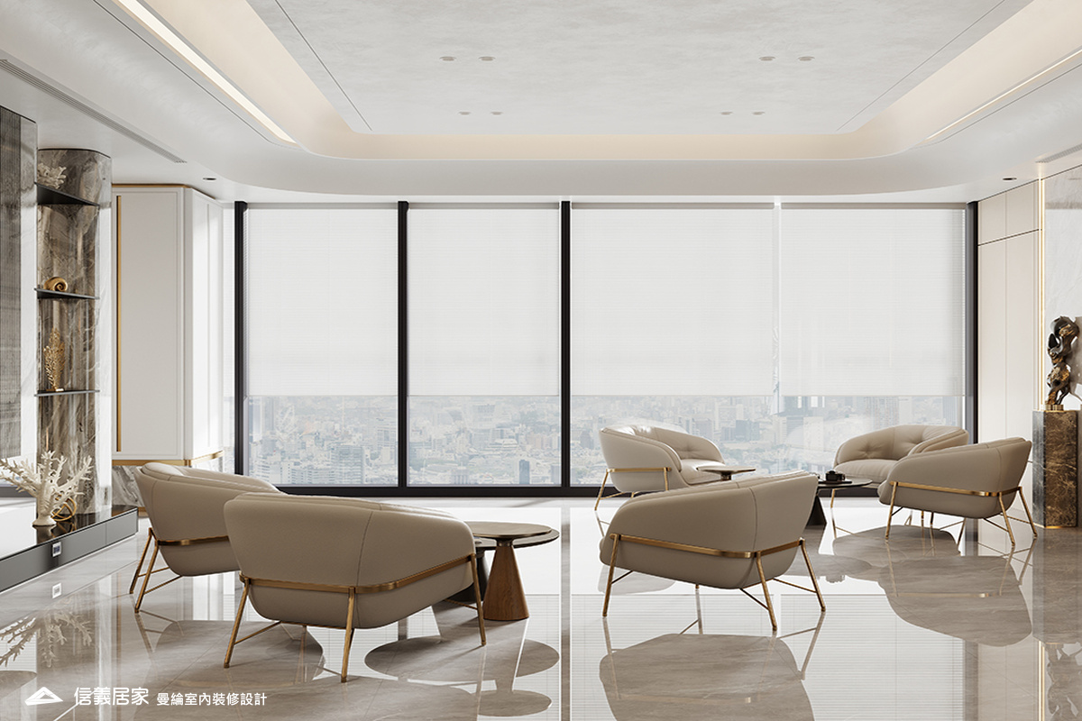 洽談區-2-招待所 奢華風 大理石 鍍鈦飾條 水晶吊燈 大板磚