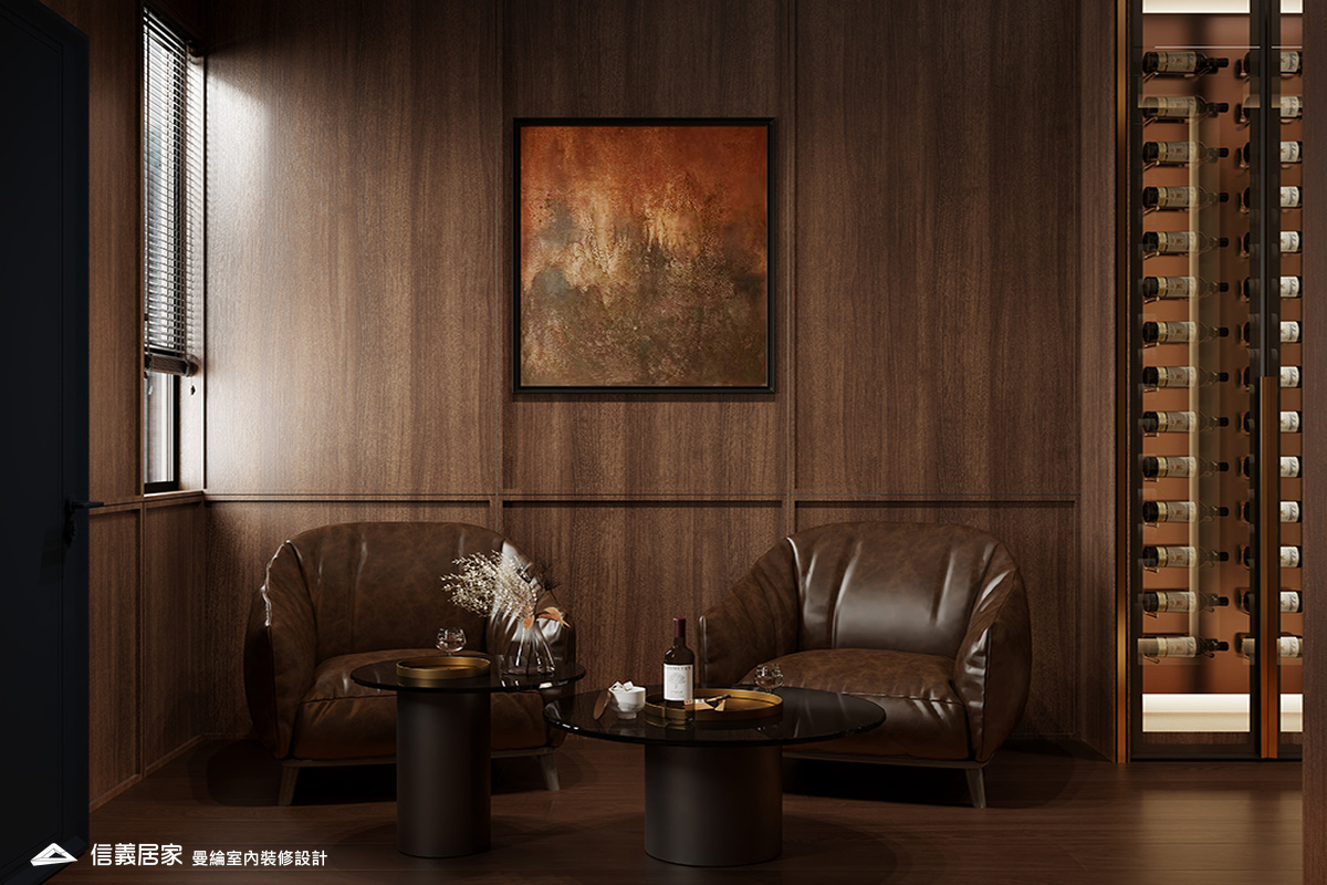 紅酒室-1-招待所 奢華風 大理石 鍍鈦飾條 水晶吊燈 大板磚