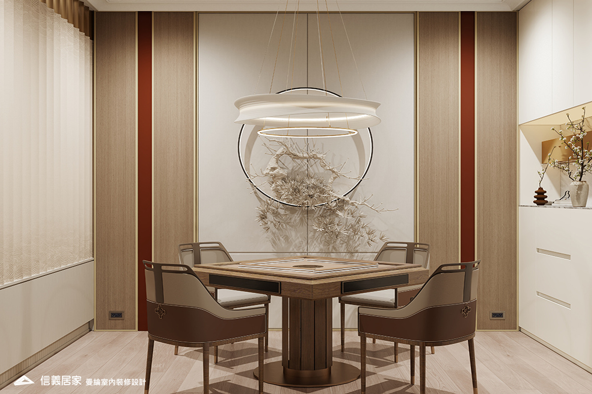 麻將室-1-招待所 奢華風 大理石 鍍鈦飾條 水晶吊燈 大板磚