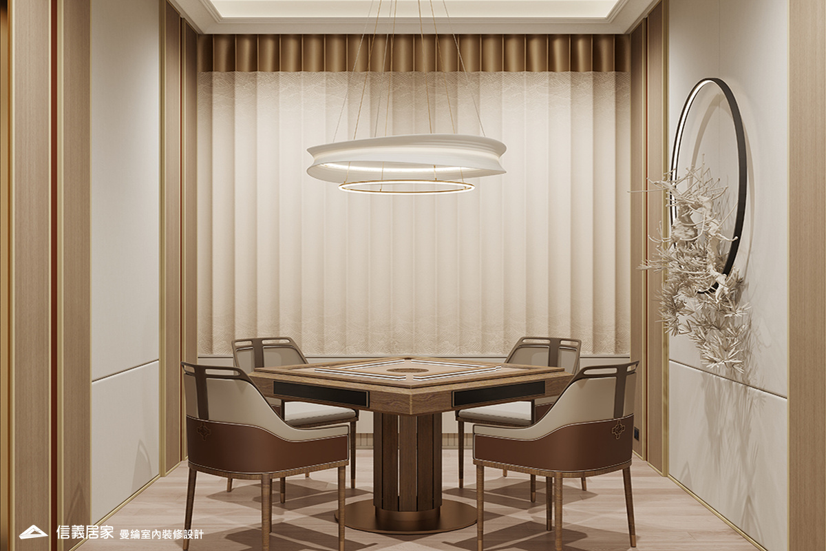 麻將室-2-招待所 奢華風 大理石 鍍鈦飾條 水晶吊燈 大板磚