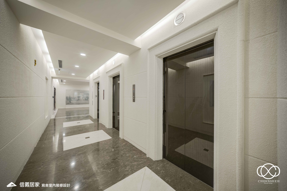 1梯間_系統櫃_人造植栽_格柵天花板_特殊漆_公共空間