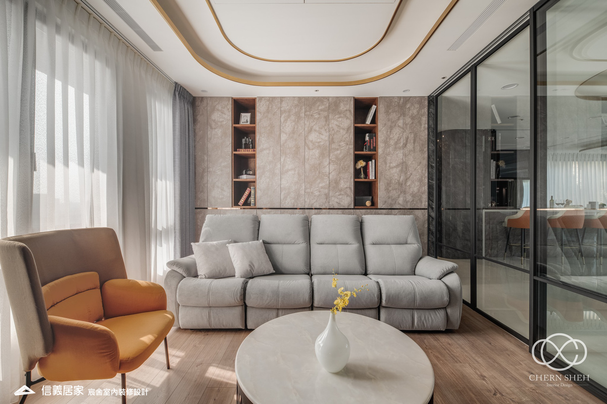 12.書房_系統櫃_壓花玻璃_大板磚_藝術漆_現代輕奢風