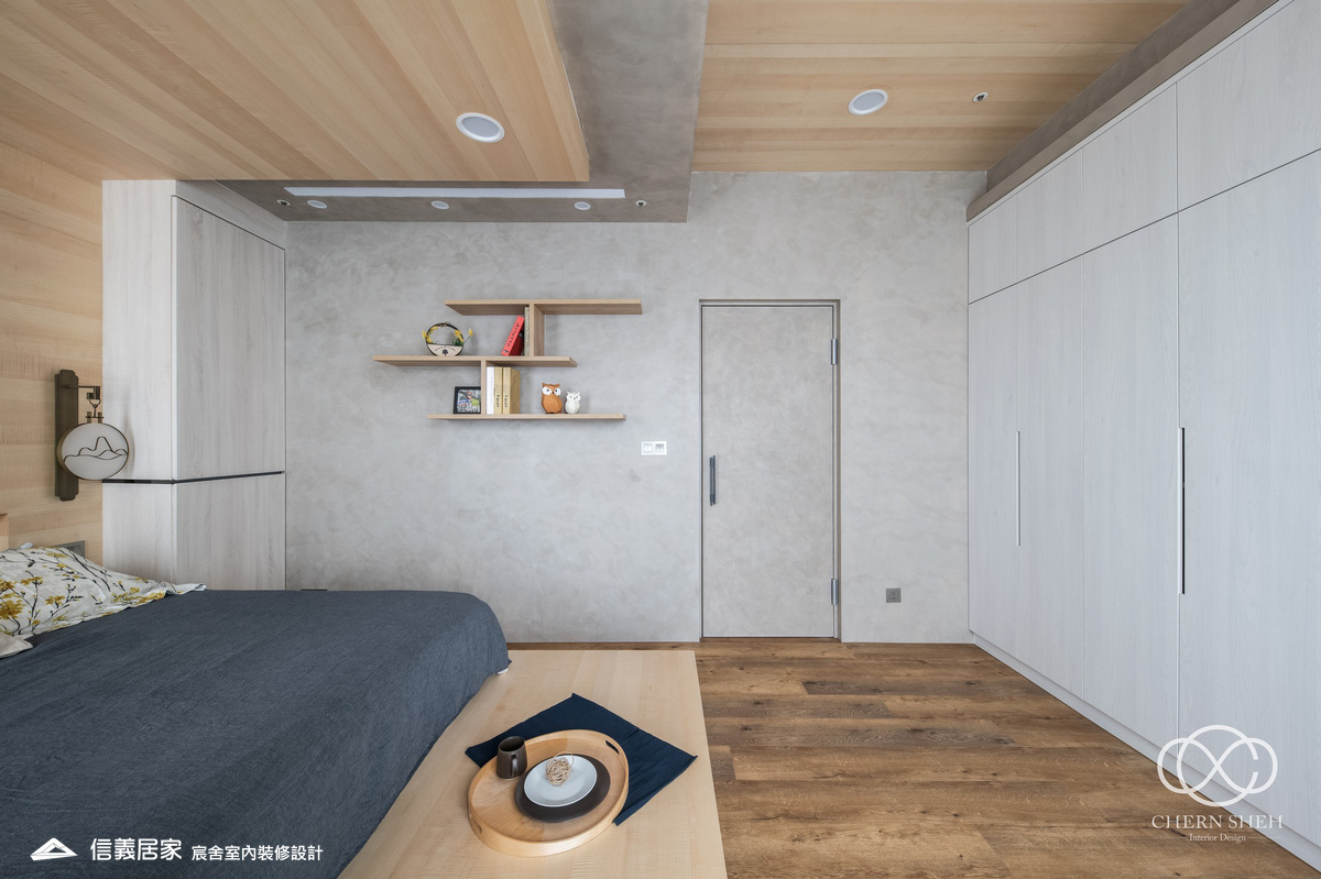 17.臥室_系統櫃_壓花玻璃_大板磚_藝術漆_現代輕奢風