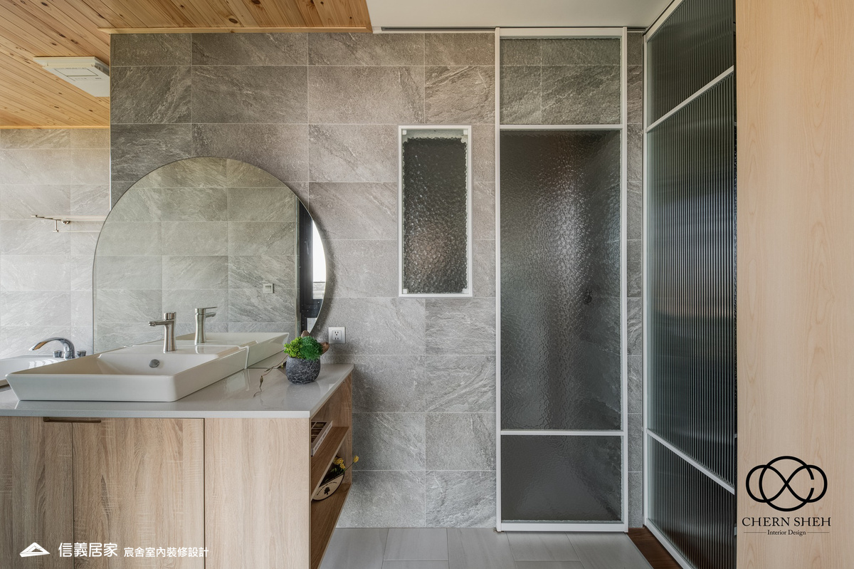 18.衛浴_系統櫃_壓花玻璃_大板磚_藝術漆_現代輕奢風