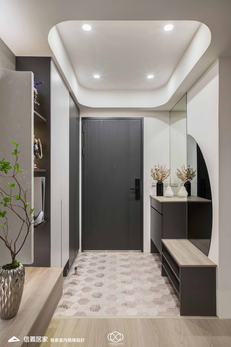 5.玄關_系統櫃_六角地磚_洞洞板_藝術漆_現代風