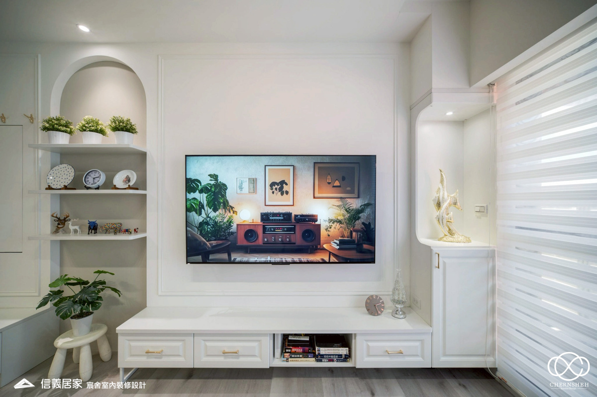 5.客廳_古典風_系統櫃_百葉窗_白色_米色_奶茶色_2房