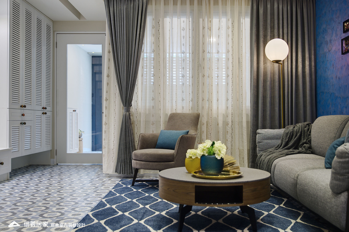 20.客廳_樓梯_鄉村風_系統櫃_特殊塗料_文化磚_花磚_鐵件_中島_白色_紫色_翻新