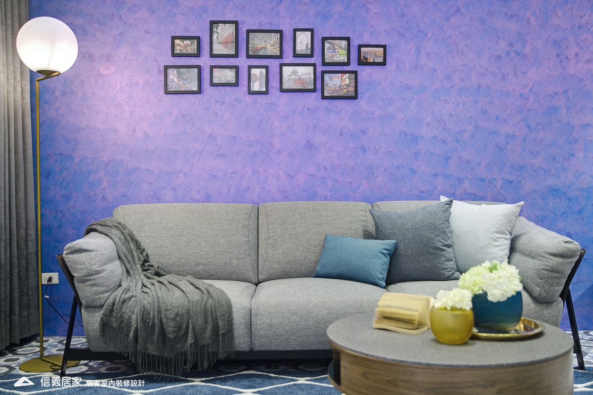 22.客廳_樓梯_鄉村風_系統櫃_特殊塗料_文化磚_花磚_鐵件_中島_白色_紫色_翻新