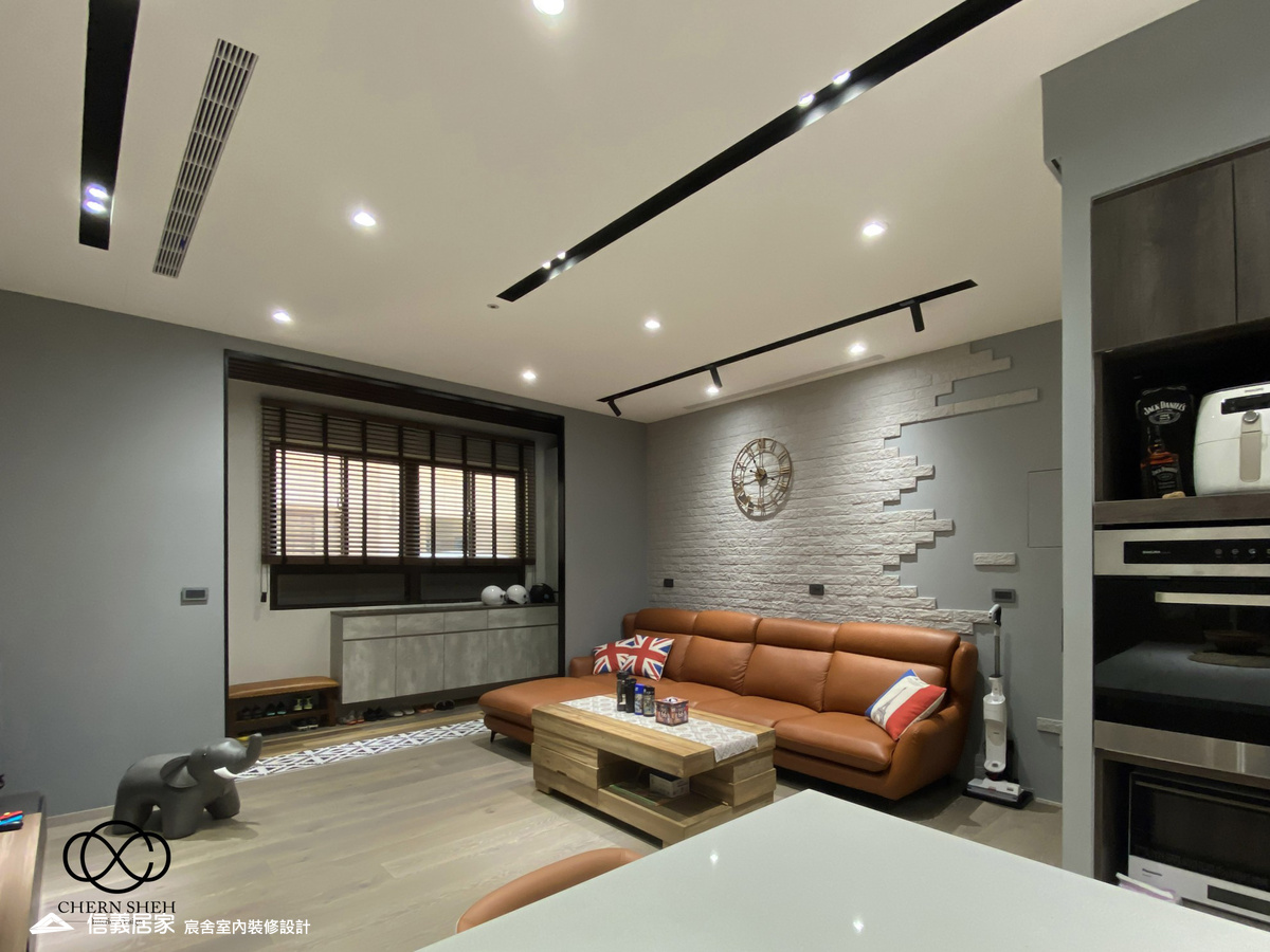 02.玄關_客廳_鄉村風_系統櫃_廚房_文化磚_特殊塗料_白色_灰色_翻新