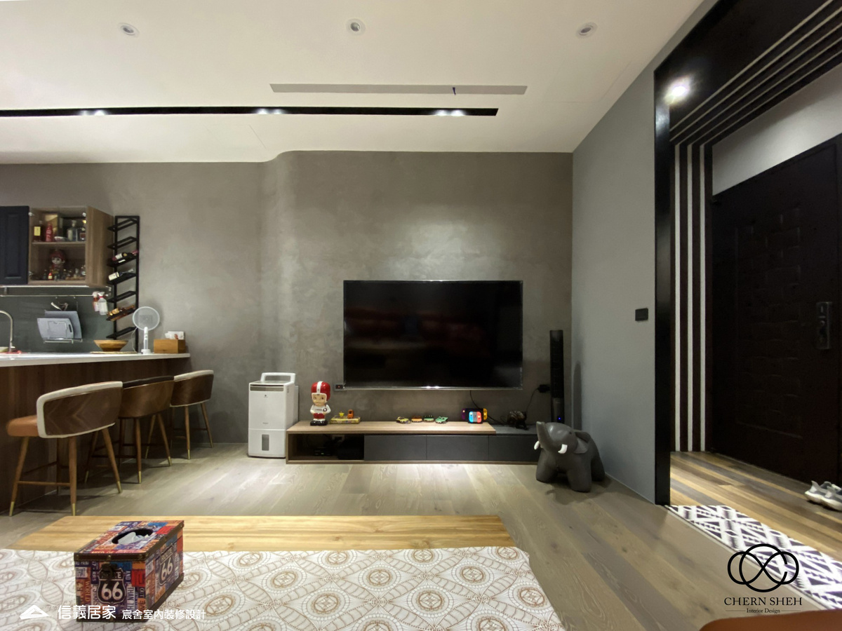 10.廚房_客廳_鄉村風_系統櫃_文化磚_特殊塗料_白色_灰色_翻新