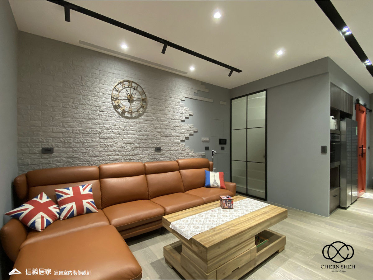 11.廚房_客廳_鄉村風_系統櫃_文化磚_特殊塗料_白色_灰色_翻新