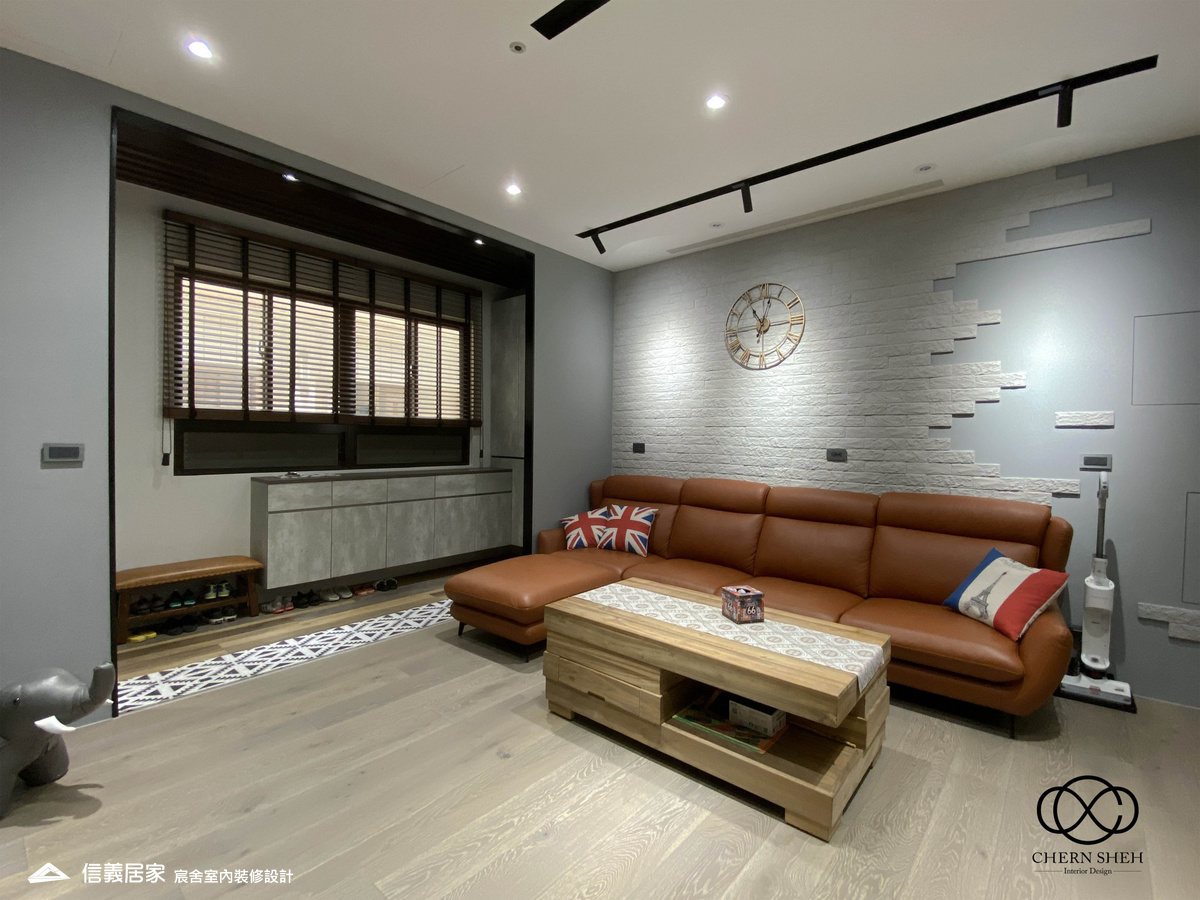 12.玄關_客廳_鄉村風_系統櫃_文化磚_特殊塗料_白色_灰色_翻新