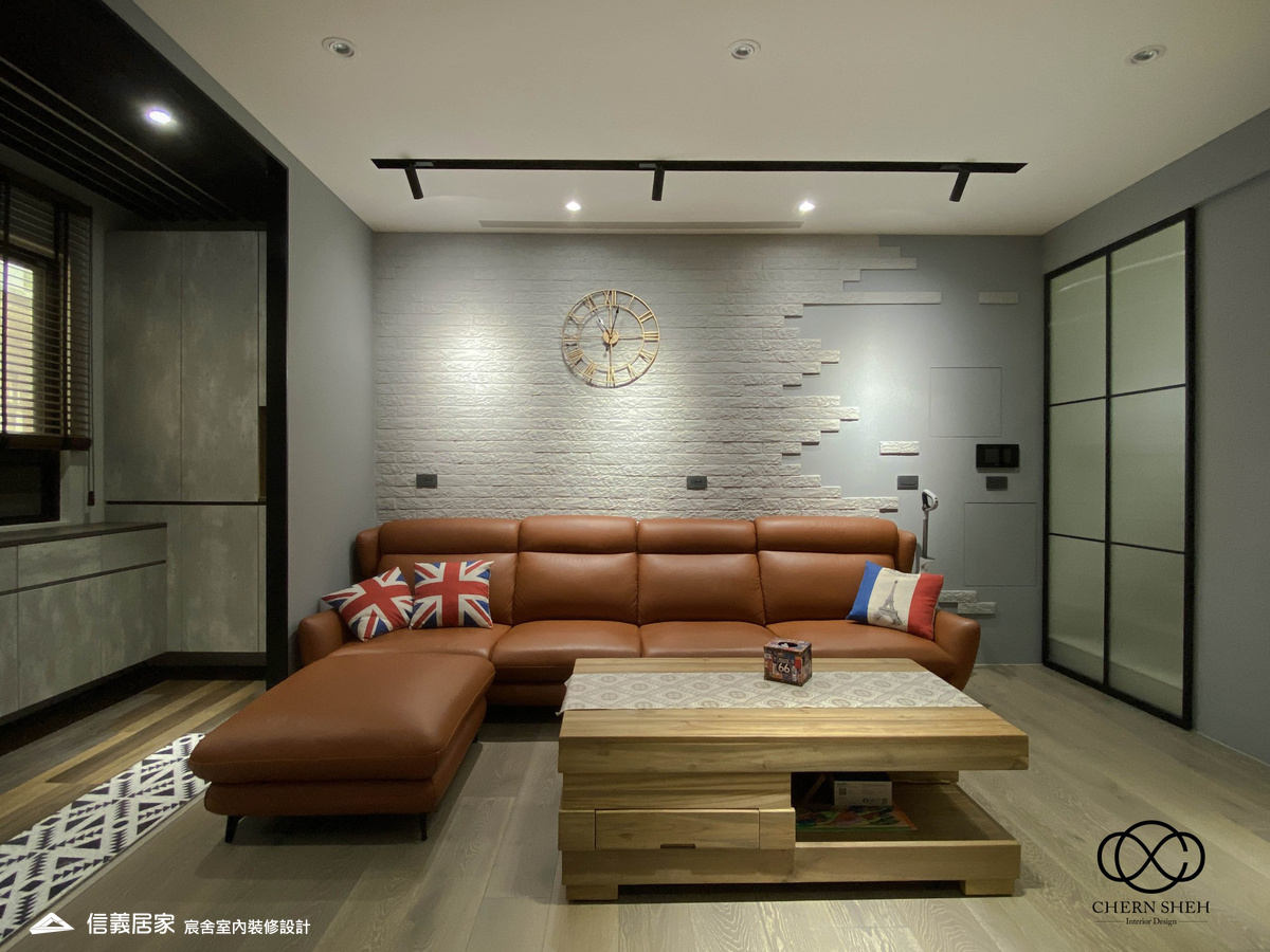 13.玄關_客廳_鄉村風_系統櫃_文化磚_特殊塗料_白色_灰色_翻新