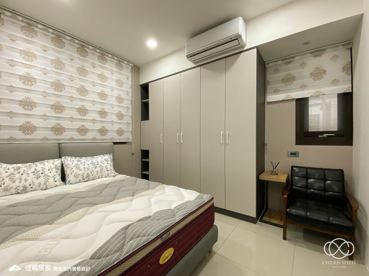 14.臥室_鄉村風_系統櫃_文化磚_特殊塗料_白色_灰色_翻新