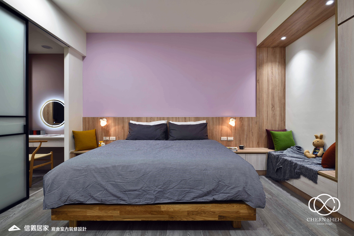 17.臥室_系統櫃_木地板_白色_藍色_樓梯