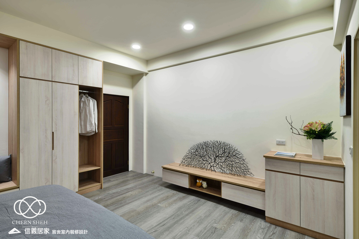 18.臥室_系統櫃_木地板_白色_藍色_樓梯