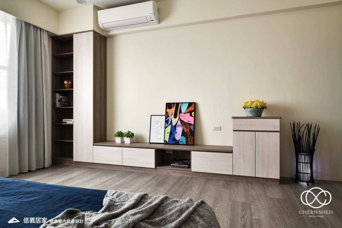 23.臥室_系統櫃_木地板_白色_藍色_樓梯