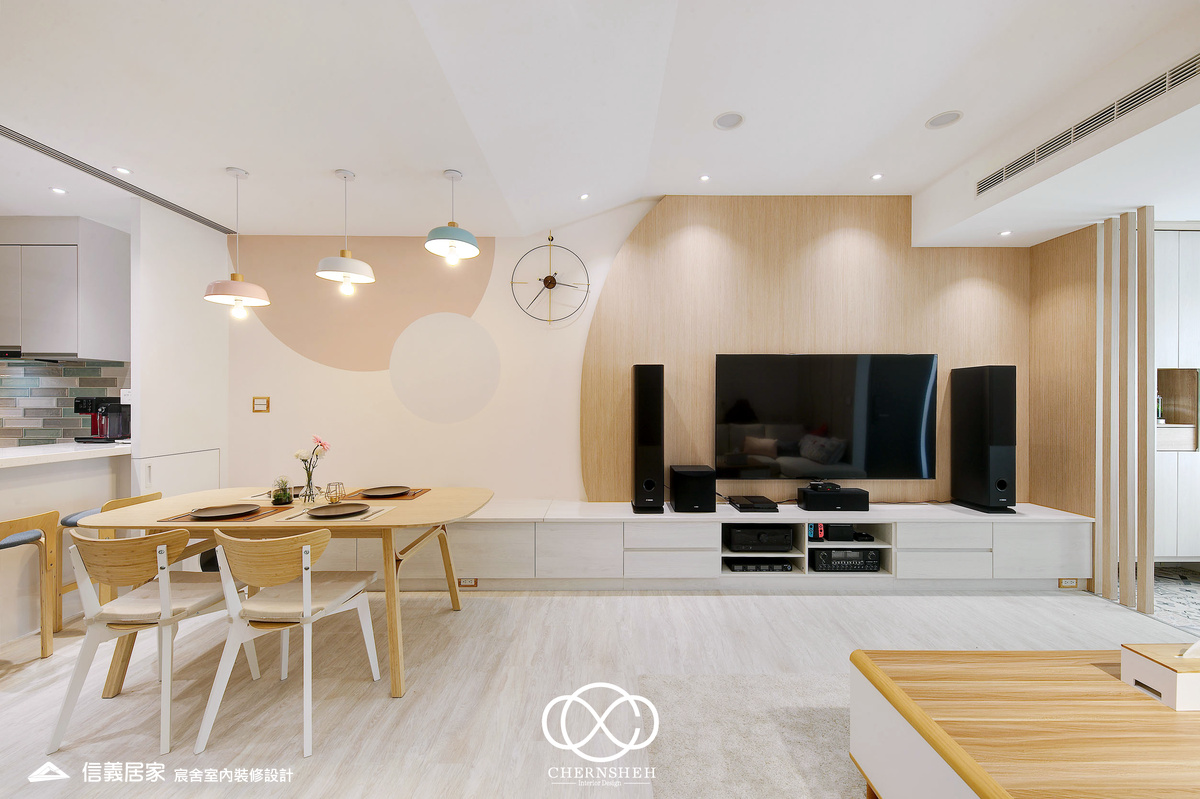 06.客廳_奶油風_花磚_系統櫃_鐵件_白色_米色_奶茶色_翻新