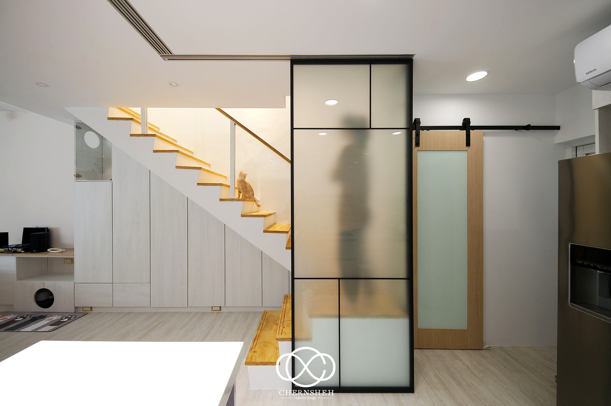 10.客廳_奶油風_花磚_系統櫃_鐵件_白色_米色_奶茶色_翻新