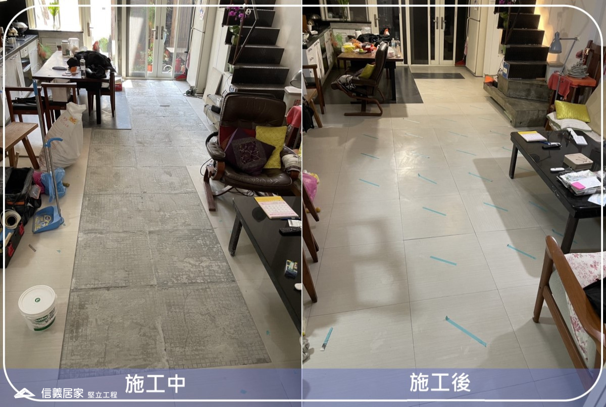 台中北屯-60x60CM地磚爆裂隆起灌膠修繕