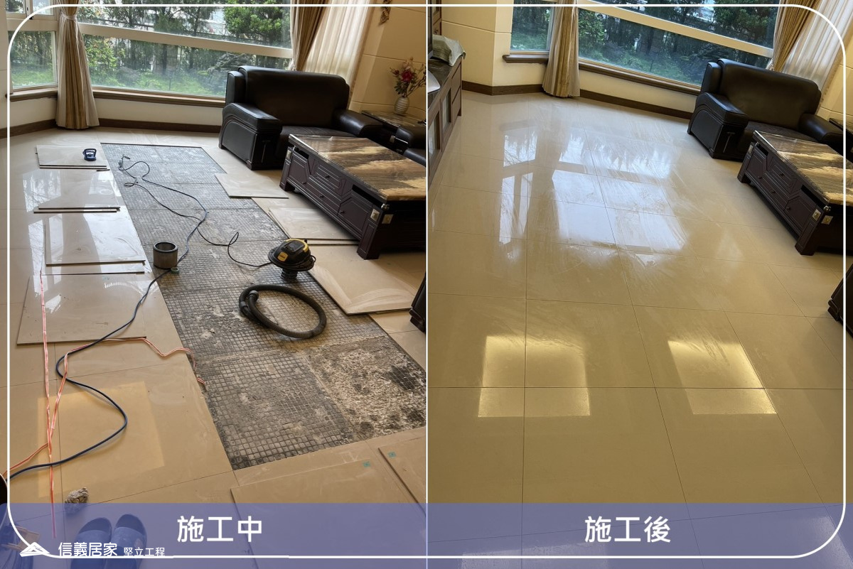 新北新店-60x60CM地磚空心隆起回貼灌膠處理