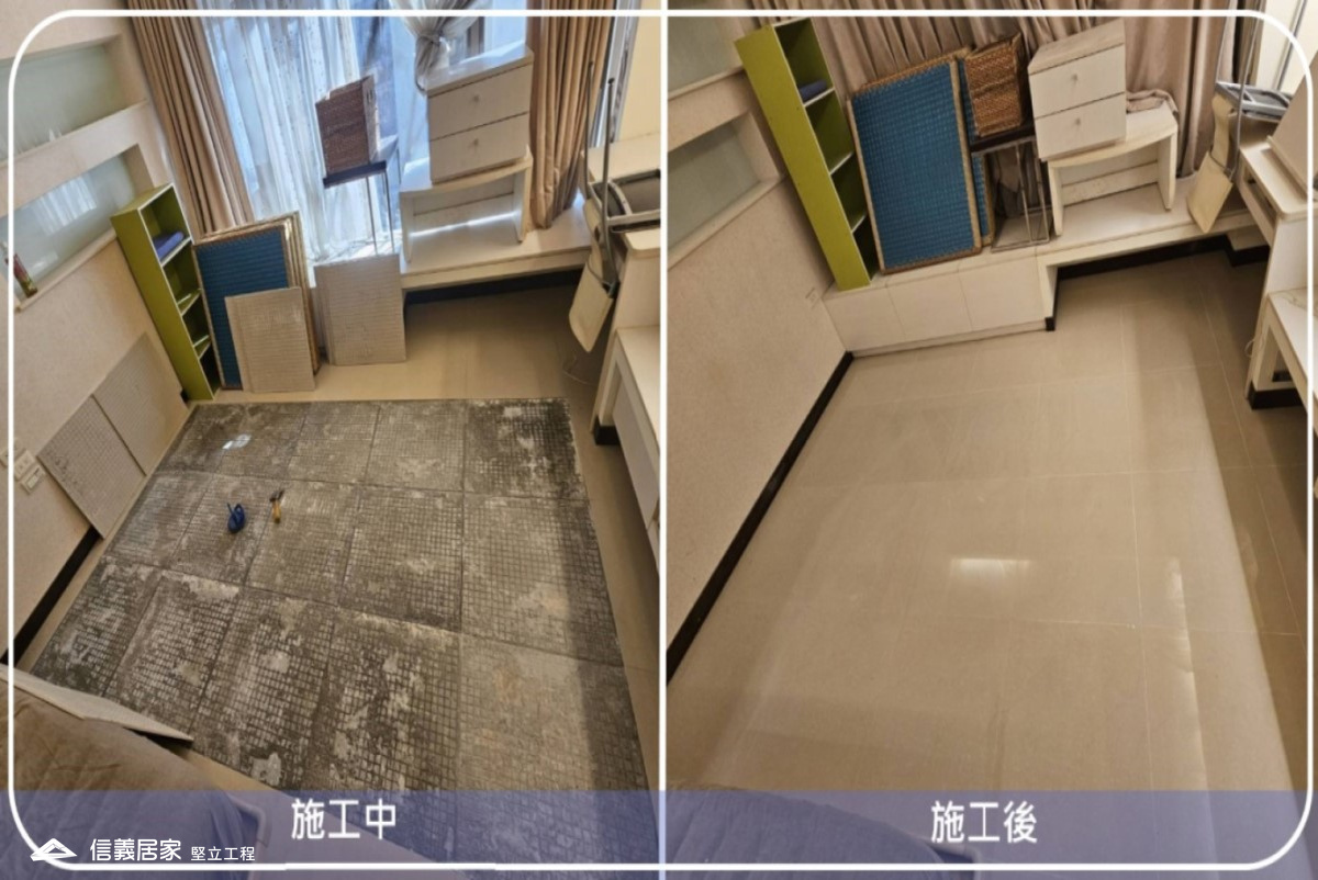 新竹-60x60CM地磚空心隆起回貼灌膠處理